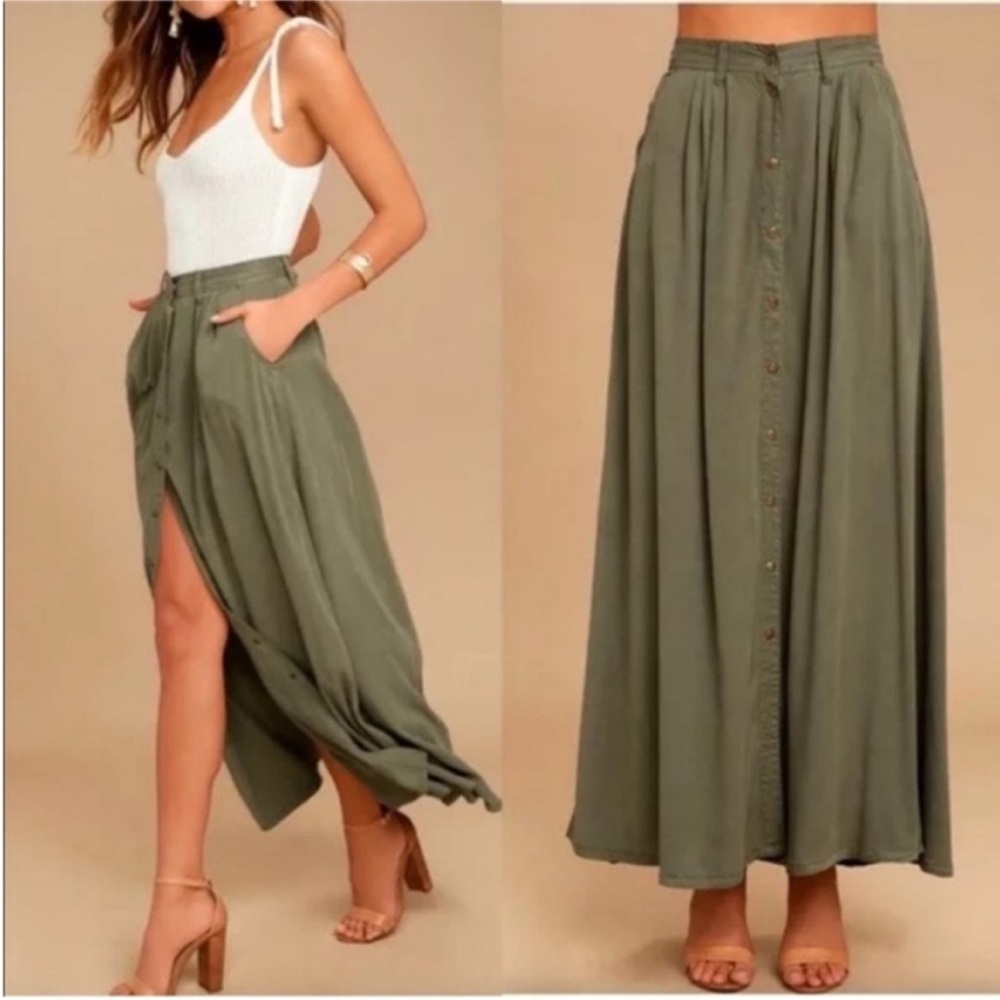 Army green maxi skirt